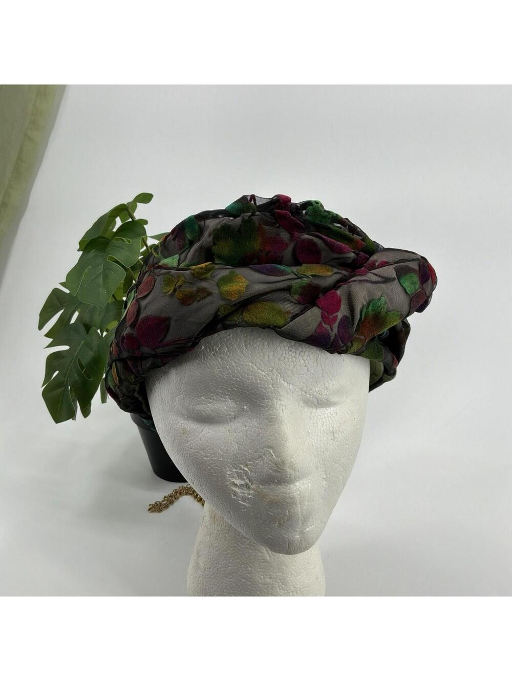 Vintage 60s Mr.michael Rainbow Floral Velvet Hat Women's